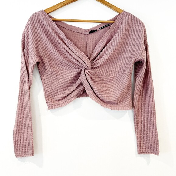 Out From Under Lavender Purple Thermal Waffle Crop Top Twist XS - Picture 1 of 7